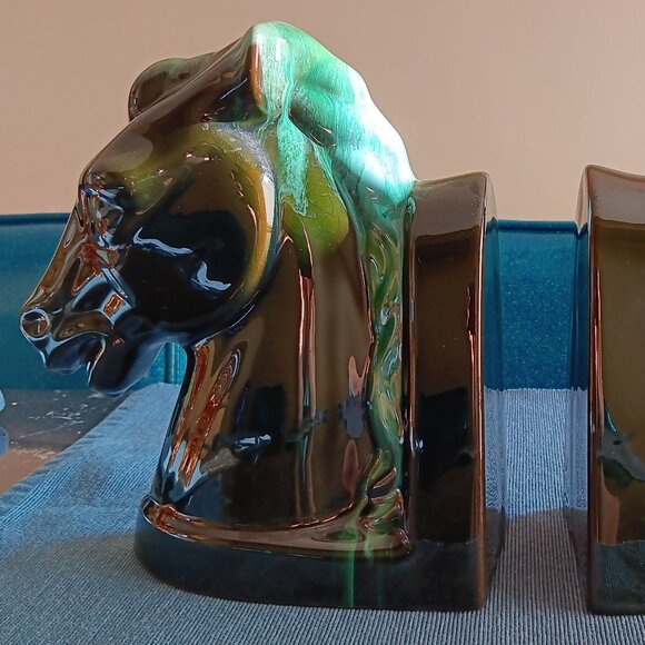 Vintage Blue Mountain Pottery Horse Head Bookends Pair Canada BMP MCM - Picture 11 of 12